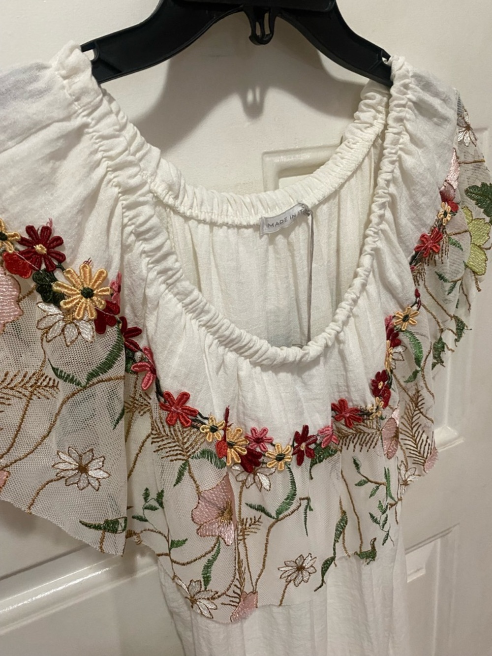 Shyloh Embroidered Off-Shoulder White Maxi Dress Ruffled Neckline Boho Style